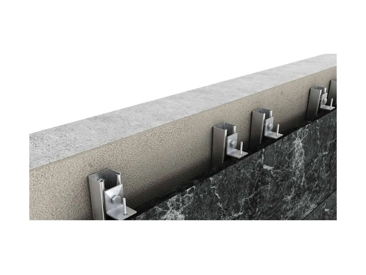 L-bracket carrying a stone panel course